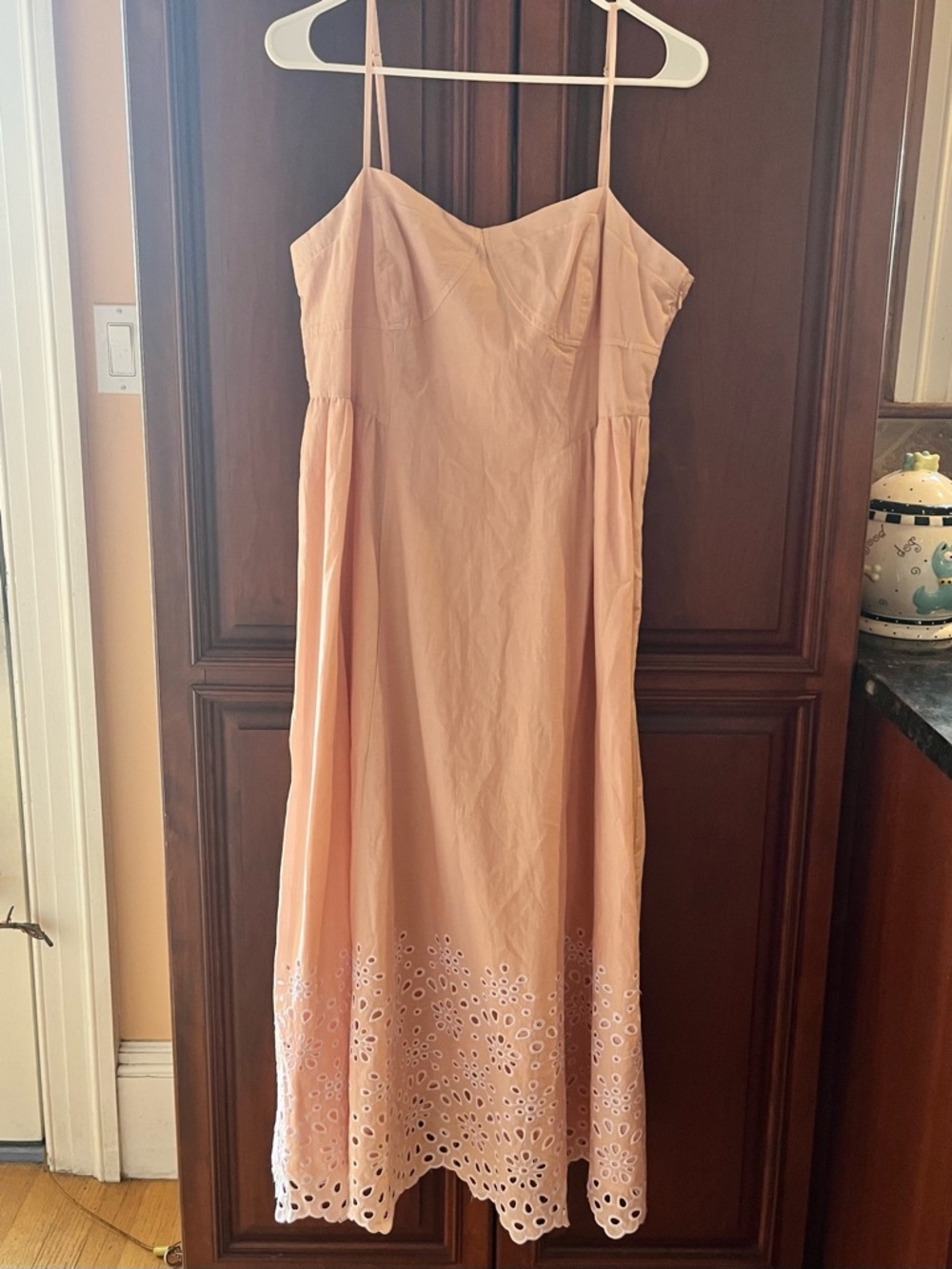 LOFT Light Pink Cotton Eyelet Sweetheart Strappy Midi Dress | New With Tags